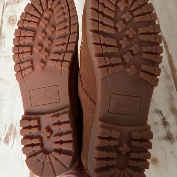 POLO Ralph Lauren Ranger boots brown tan leather lace up buckle men’s sz 8.5 EUC - Picture 10 of 11